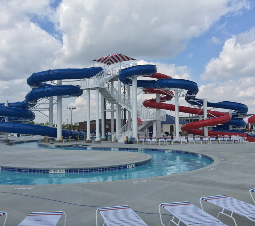water park using powder coated steel parts